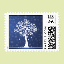 Snowflake Tree Happy Holidays Postage (blue) stamps