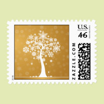 Snowflake Tree Happy Holidays Postage (gold) stamps