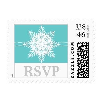 Snowflake turquoise white winter wedding RSVP Stamp