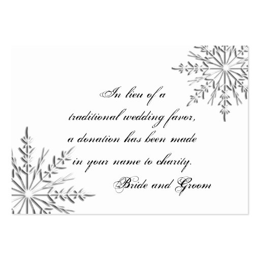 Snowflake Wedding Charity Favor Card Business Card (front side)