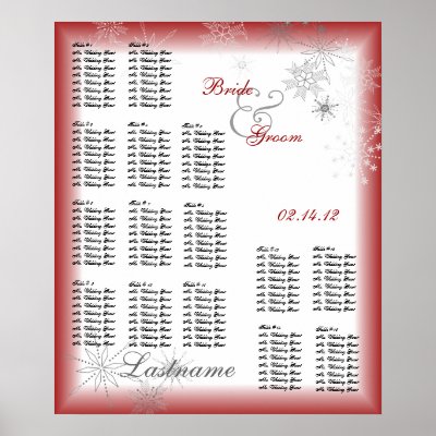 Snowflake Wedding Seating Chart Red Print
