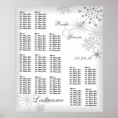 Snowflake Wedding Seating Chart Silver Grey Print