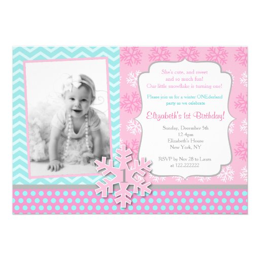 Snowflake Winter Onederland Birthday Invitation