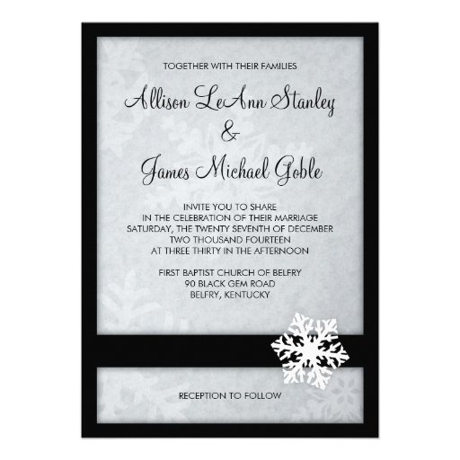Snowflake Winter Wedding Invitation - Black, White
