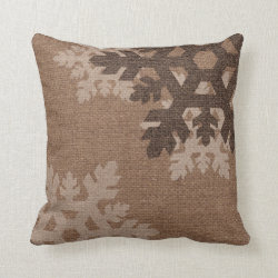 Snowflakes against Rustic Faux Burlap Holiday Chic Throw Pillow