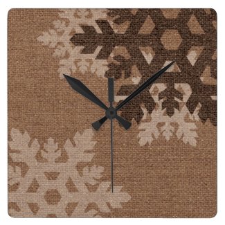 Snowflakes against Rustic Purple - Holiday Chic Square Wall Clocks