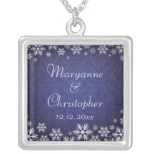 Snowflakes and Blue Damask Pendants