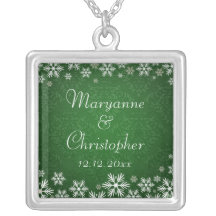 Snowflakes and Green Damask Necklace