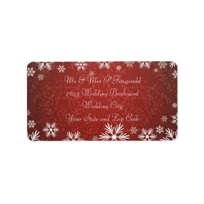Snowflakes and Red Damask Wedding Personalized Address Label
