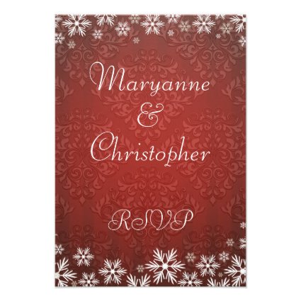 Snowflakes and Red Damask Wedding RSVP Custom Invitations