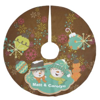Snowflakes and Snowmen Custom Holiday Tree Skirt