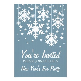 Snowflakes and Stars New Year's Invite, Blue