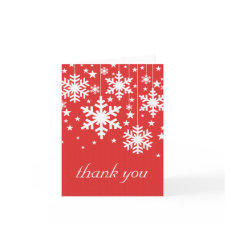 Snowflakes and Stars Thank You Card, Red card