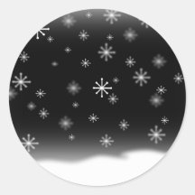 SNOWFLAKES BLACK ROUND STICKERS