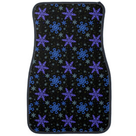 Snowflakes Blue Purple on Black Car Mat
