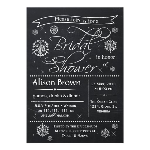 snowflakes Chalkboard Bridal shower Invitations