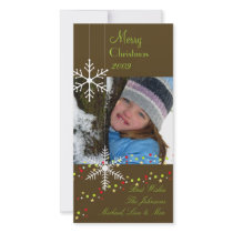 Snowflakes ~ dark chocolate, green christmas photo cards