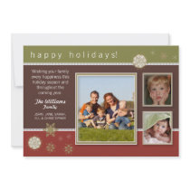 Snowflakes Family Holiday Card (olive/maroon) Custom Announcements