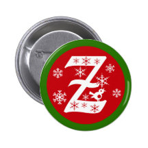 Snowflakes Monogram Letter Z Pinback Buttons