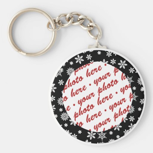 Snowflakes on Black Background Photo Frame Key Chains