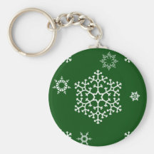 snowflakes_on_dark_green keychains