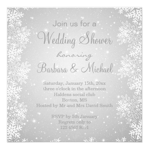 Snowflakes on gray background Wedding Shower Personalized Invite