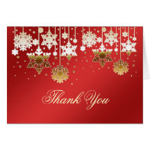Snowflakes on red Christmas Wedding Thank You Note Greeting Cards