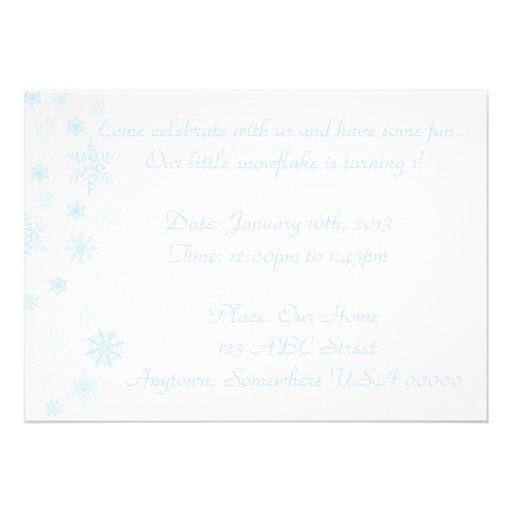Snowflakes Onederland 1st Birthday Blue Personalized Invite