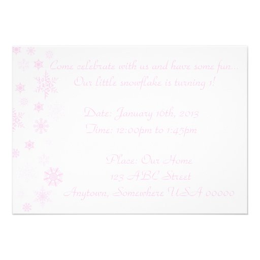 Snowflakes Onederland 1st Birthday Pink Invitation