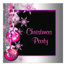 Snowflakes Ornaments Hot Pink Christmas Party Invitations
