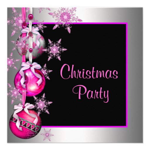 Snowflakes Ornaments Hot Pink Christmas Party Invitations