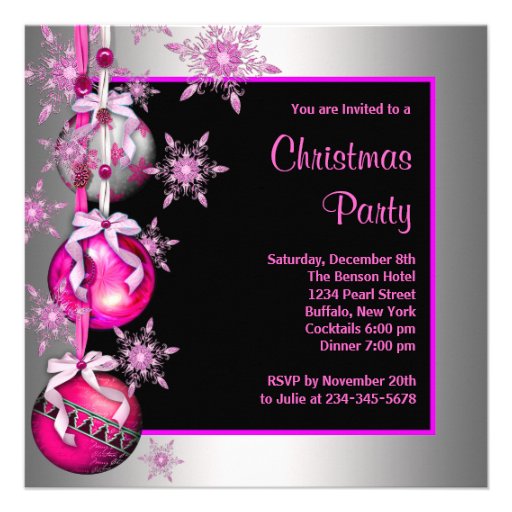 Snowflakes Ornaments Hot Pink Christmas Party Invitations