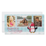 Snowflakes penguin season's greetings 3 photo card