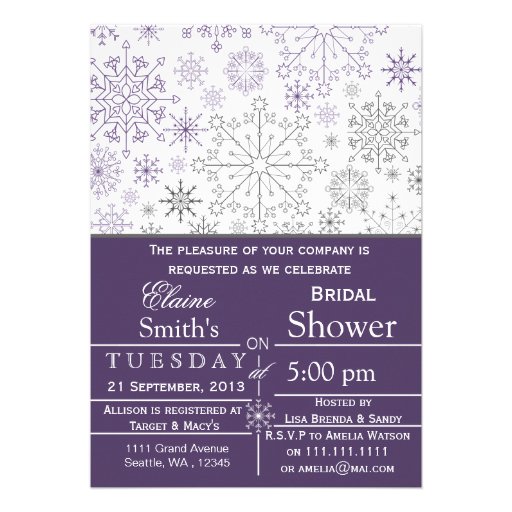 Snowflakes Purple Gray Winter Bridal shower Invite