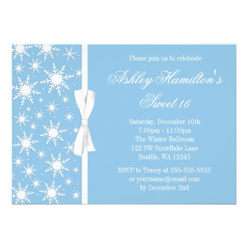 Snowflakes Sweet 16 Winter Wonderland Blue Personalized Announcement