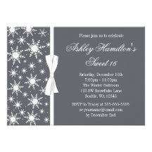Snowflakes Sweet 16 Winter Wonderland Gray Custom Invitation