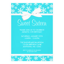 Snowflakes White Bow Winter Wonderland Sweet 16 Cards