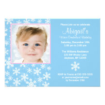 Snowflakes Winter Onederland Photo Birthday Custom Invitations