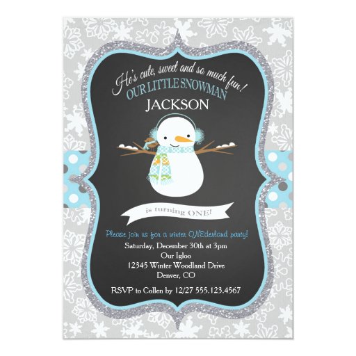 Snowman 1st Birthday Winter ONEderland Invitation (front side)