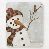 Snowman and Bird Mousepad by 13BlackCatsDesigns Snowman and Bird Mousepad