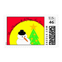 Snowman and Christmas Tree on Stamp stamps