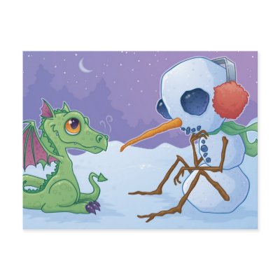 Snowman and Dragon Postcard by fizzgig
