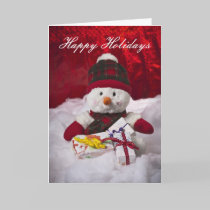 Snowman And Gifts Holiday Card cards