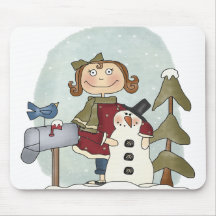 Snowman and Girl Christmas Mousepad