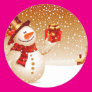 Snowman and Golden Stars Round Sticker