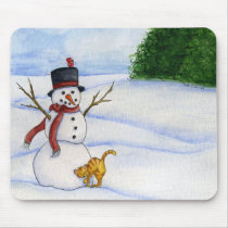 Snowman and Kitty Mousepad by 13BlackCatsDesigns Snowman and Kitty Mousepad