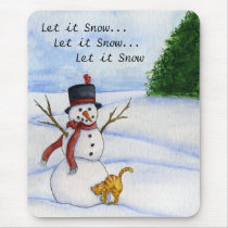 Snowman and Kitty Mousepad by 13BlackCatsDesigns Snowman and Kitty Mousepad