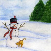 Snowman And Kitty Ornament Photo Cut Out