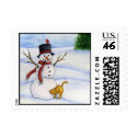 Snowman and Kitty Postage Stamp stamp