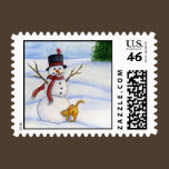 Snowman and Kitty Postage Stamp stamps